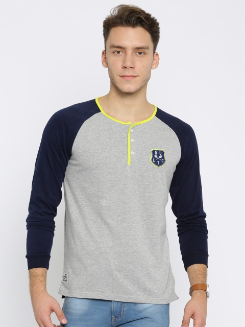 

University of Oxford by People Men Grey Melange Henley T-shirt