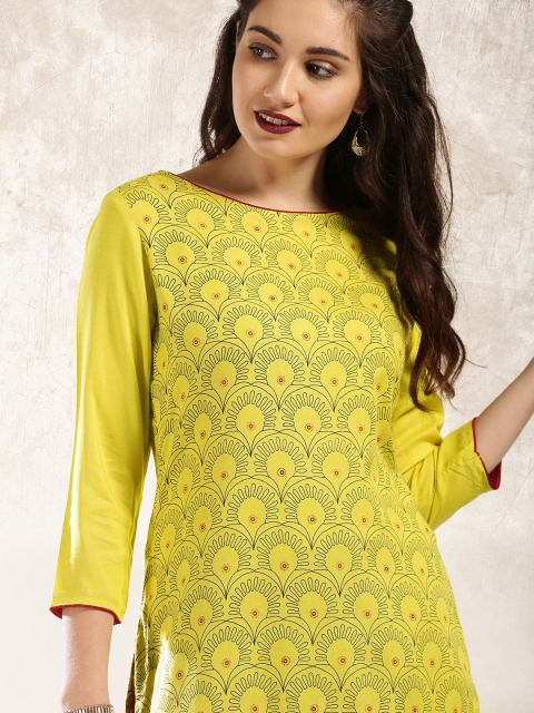 

Anouk Women Yellow & Black Printed Straight Kurta