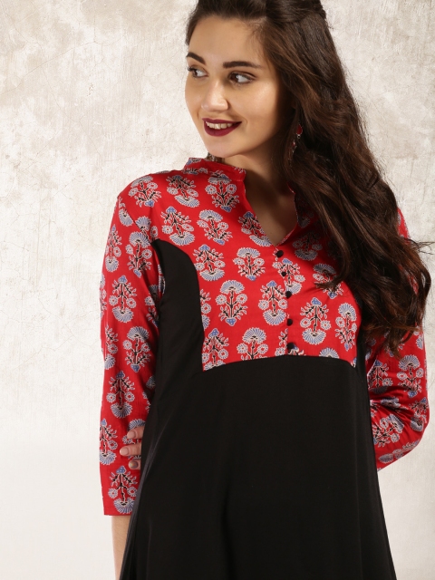 

Anouk Women Black & Red Solid A-Line Kurta