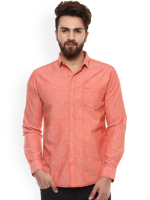 

Mufti Men Peach-Coloured Slim Fit Self-Design Casual Shirt