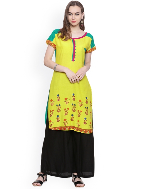 

Evam Women Yellow Printed Straight Kurta