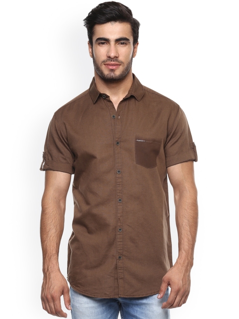 

Mufti Men Brown Slim Fit Solid Casual Shirt
