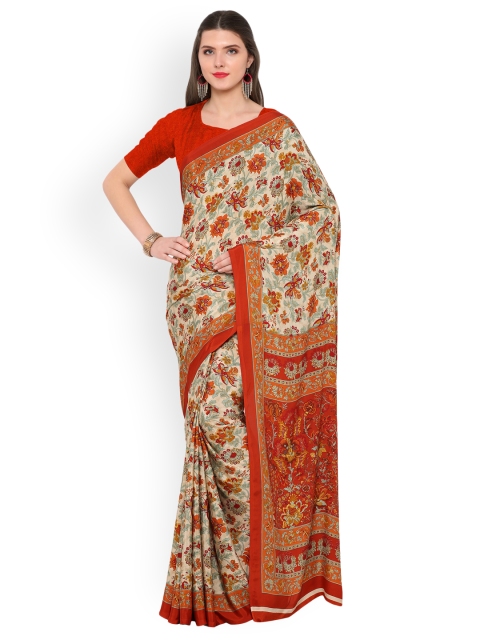 

Ligalz Beige & Orange Printed Poly Crepe Saree
