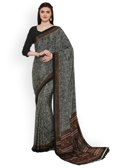 

Ligalz Grey Printed Poly Crepe Saree
