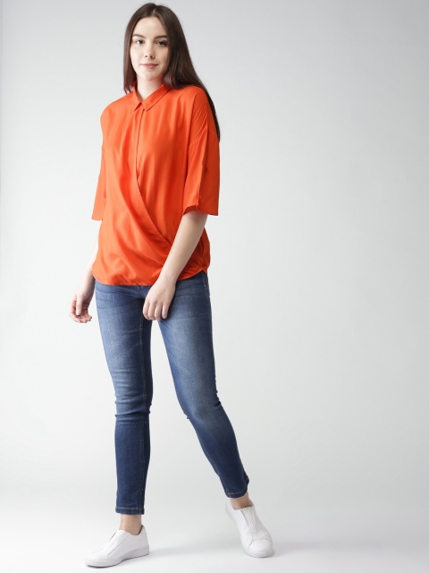 

Mast & Harbour Women Orange Solid Wrap Top