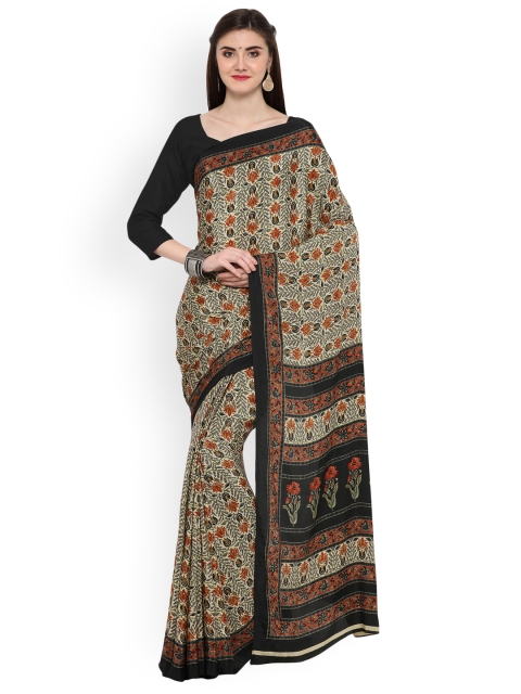 

Ligalz Beige & Black Printed Poly Crepe Saree