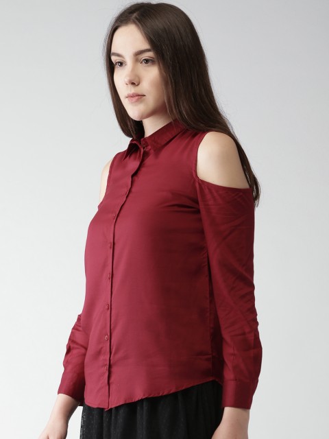 

Mast & Harbour Women Maroon Solid Shirt Style Top