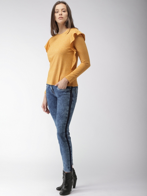 

Mast & Harbour Women Mustard Yellow Self-Design Top