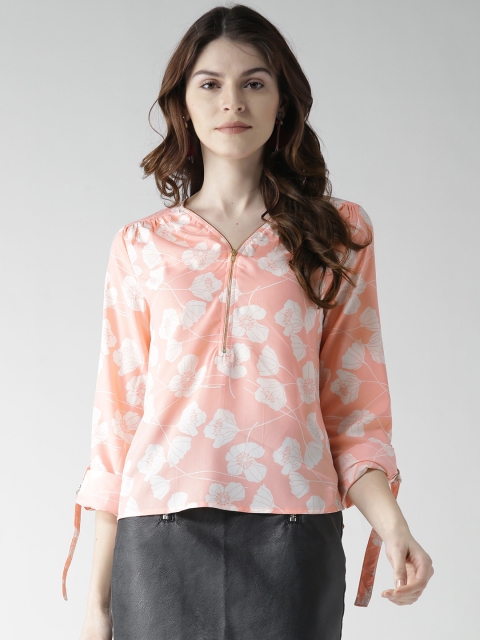 

Mast & Harbour Women Peach-Coloured & White Printed Top