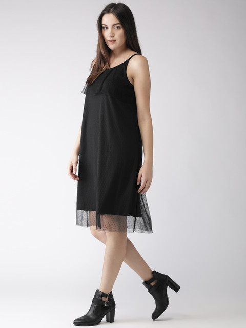 

Mast & Harbour Women Black Self Design A-Line Dress