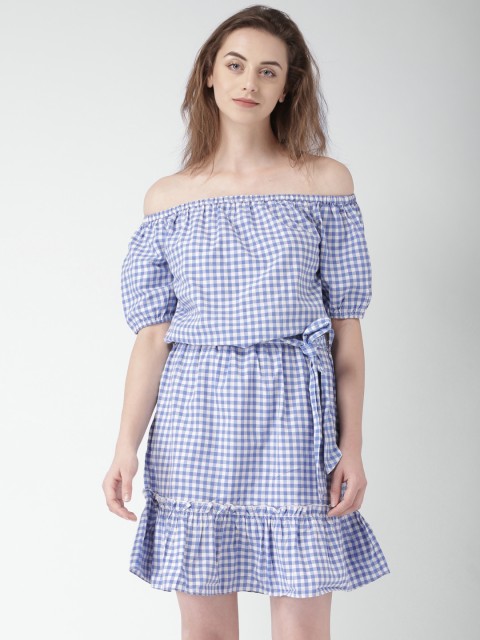 

Mast & Harbour Women Blue Gingham Blouson Dress