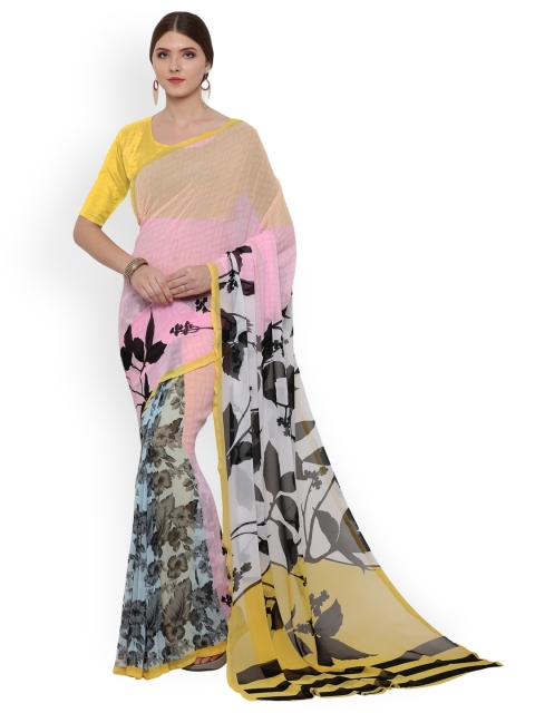 

Ligalz Pink Printed Poly Georgette Saree