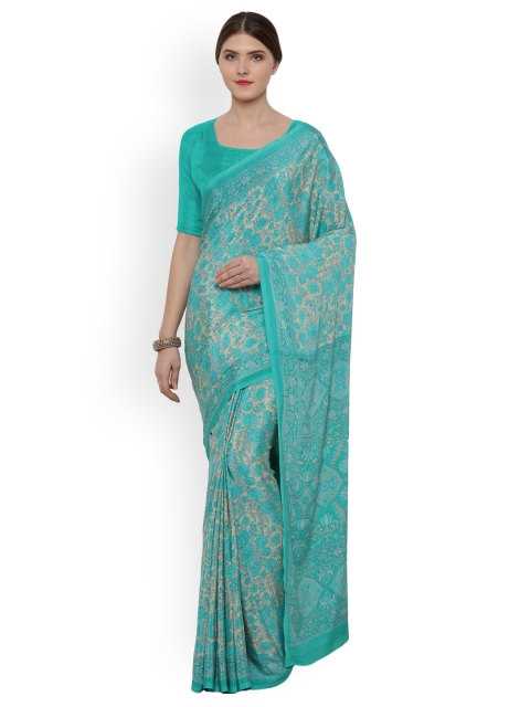 

Ligalz Sea Green Printed Poly Crepe Saree