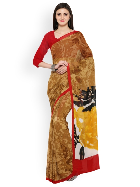 

Ligalz Beige & Brown Poly Georgette Printed Saree