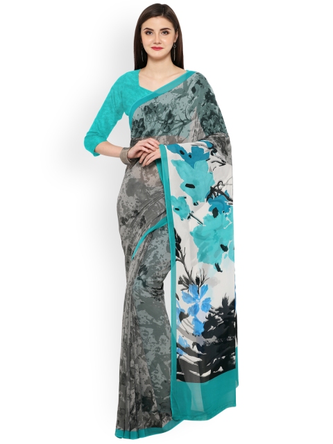 

Ligalz Grey Printed Poly Georgette Saree