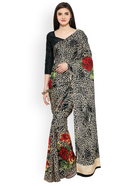 

Ligalz Black Printed Poly Crepe Saree