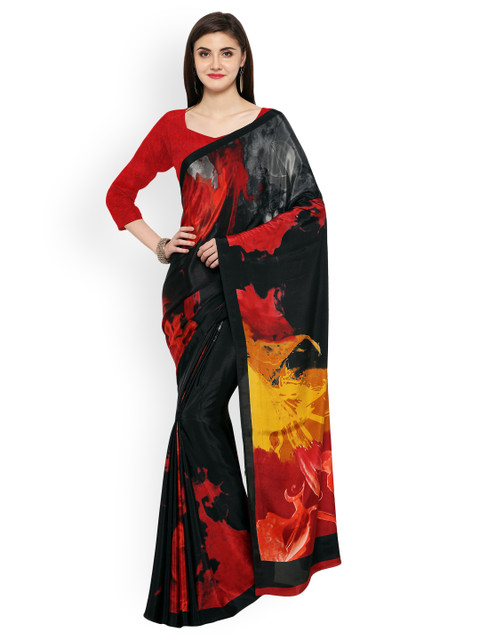 

Ligalz Black Printed Poly Crepe Saree