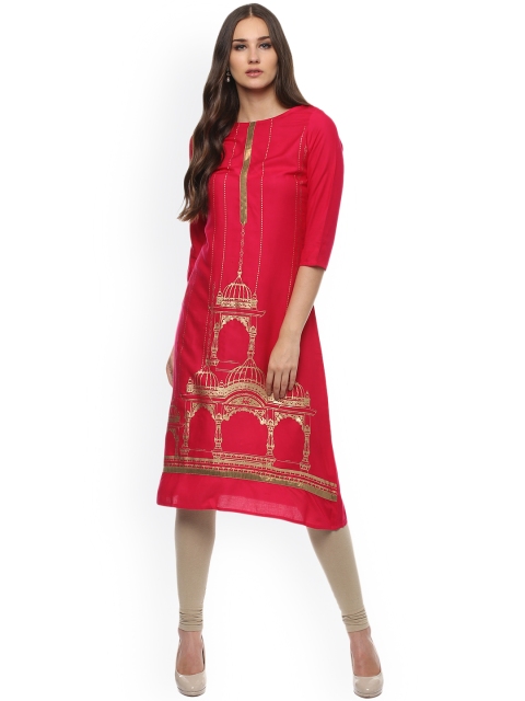 

Evam Women Pink Printed A-Line Kurta