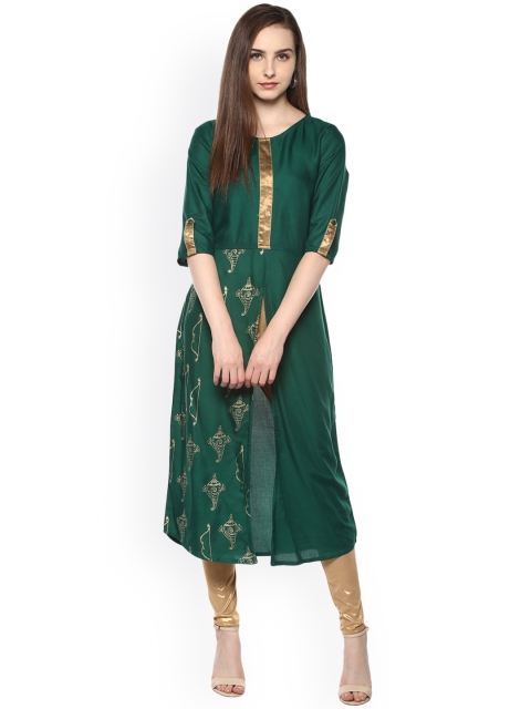 

Evam Women Green Printed Straight Kurta