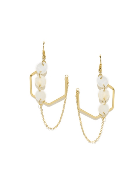 

OOMH Gold-Toned & White Drop Earrings