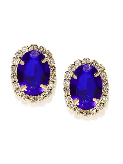 

OOMH Gold-Toned & Blue CZ Stone-Studded Stud Earrings