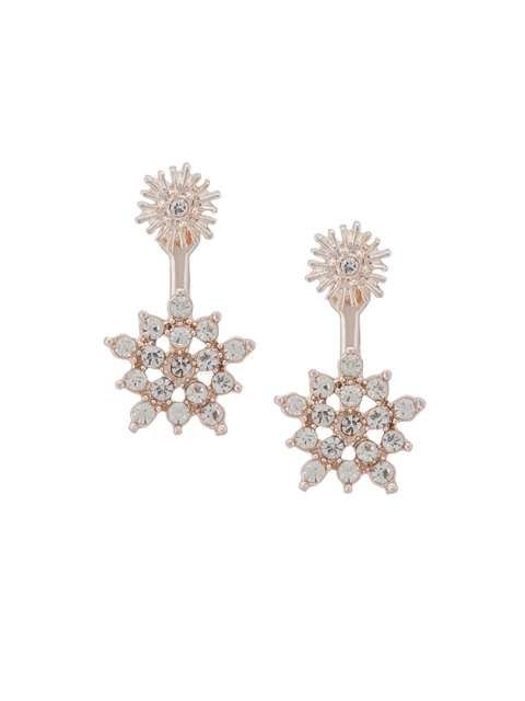 

OOMH Gold-Toned & White Drop Earrings
