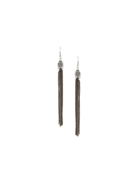 

OOMH Silver-Toned & Grey Tasselled Drop Earrings