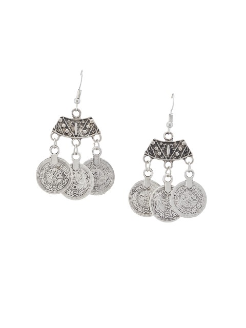 

OOMH Oxidised Silver-Toned Drop Earrings