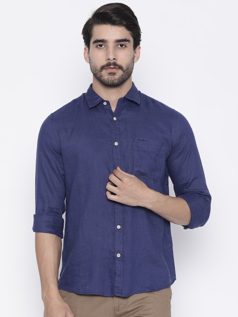 

Pepe Jeans Men Navy Blue Regular Fit Solid Linen Casual Shirt