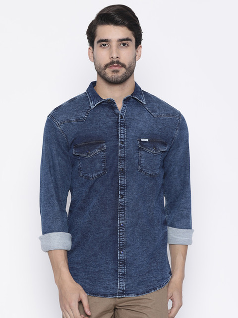 

Pepe Jeans Men Navy Blue Slim Fit Solid Casual Shirt