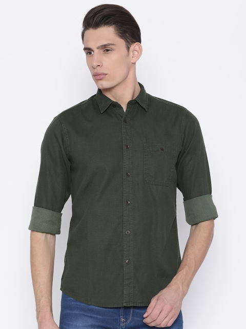 

Pepe Jeans Men Olive Green Regular Fit Self Design Casual Shirt