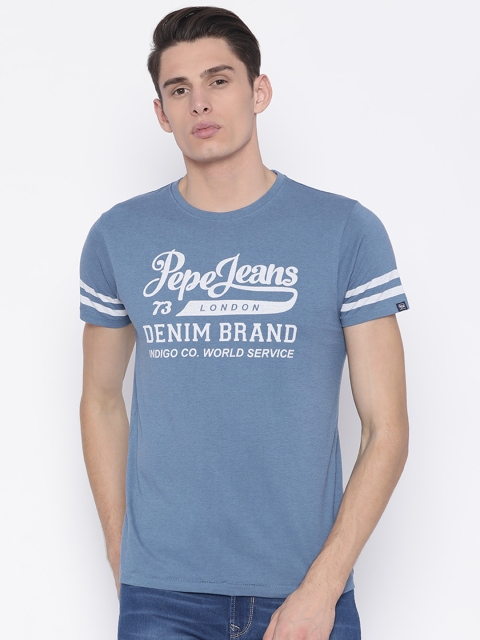 

Pepe Jeans Men Blue Printed Slim Fit Round Neck T-shirt