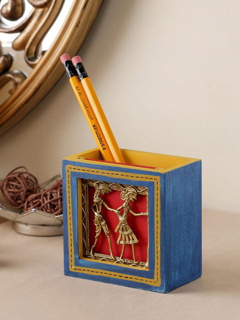 

VarEesha Blue Wood Handcrafted Desk Organiser