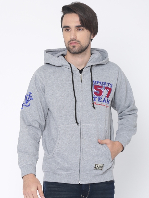 

American Crew Men Grey Melange Solid Hooded Jacket