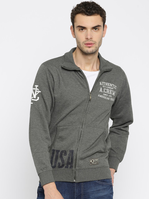 

American Crew Men Charcoal Grey Printed Sweatshirt