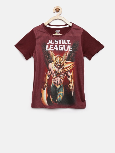 

YK Justice League Boys Burgundy Printed Round Neck T-shirt