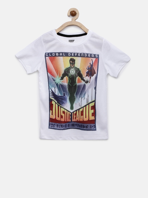 

YK Justice League Boys White Printed Round Neck T-shirt
