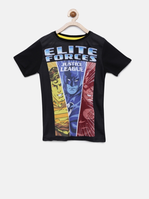 

YK Justice League Boys Black Printed Round Neck T-shirt