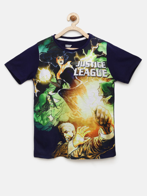 

YK Justice League Boys Navy Blue Printed Round Neck T-shirt