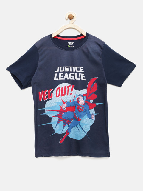 

YK Justice League Boys Navy Printed Round Neck T-shirt, Navy blue
