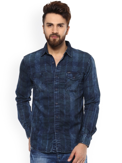 

Mufti Men Blue Slim Fit Checked Casual Shirt