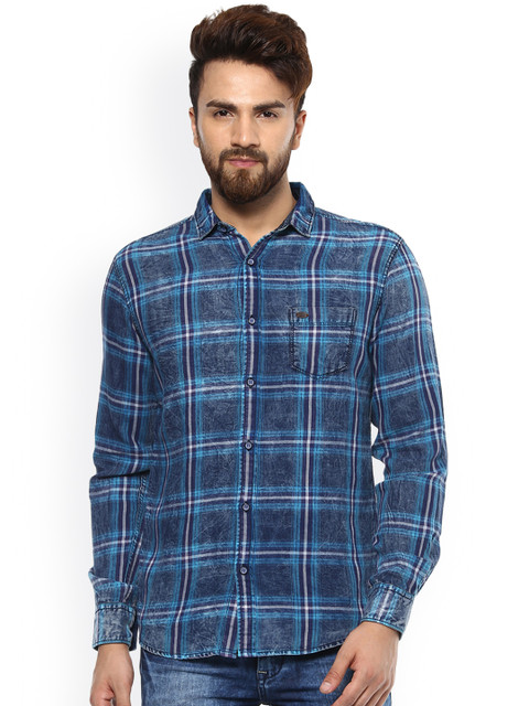 

Mufti Men Blue Slim Fit Checked Casual Shirt