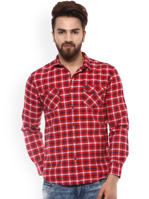

Mufti Men Red & White Slim Fit Checked Casual Shirt