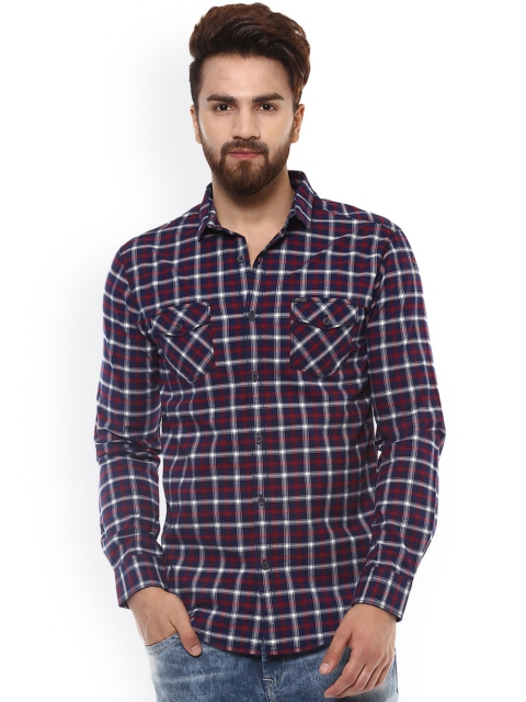 

Mufti Men Navy Blue & White Slim Fit Checked Casual Shirt