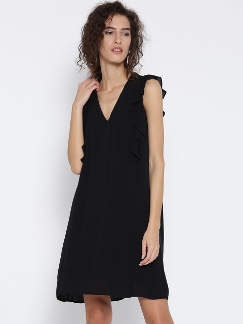 

MANGO Women Black Solid A-Line Dress