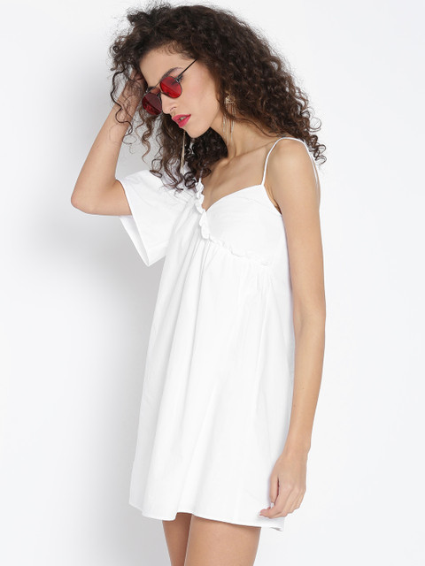 

MANGO Women White Solid A-Line Dress