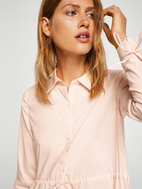 

MANGO Women Peach-Coloured Solid Midi Shirt Dress