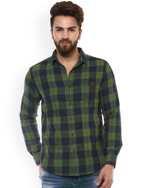 

Mufti Men Green & Blue Slim Fit Checked Casual Shirt
