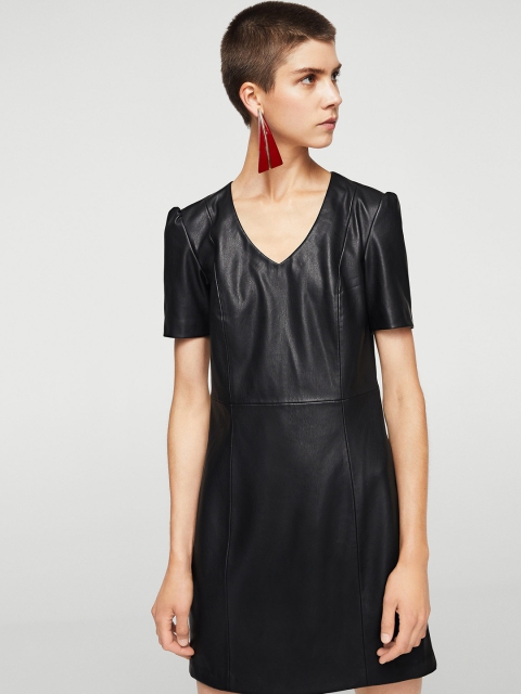 

MANGO Women Black Solid A-Line Dress