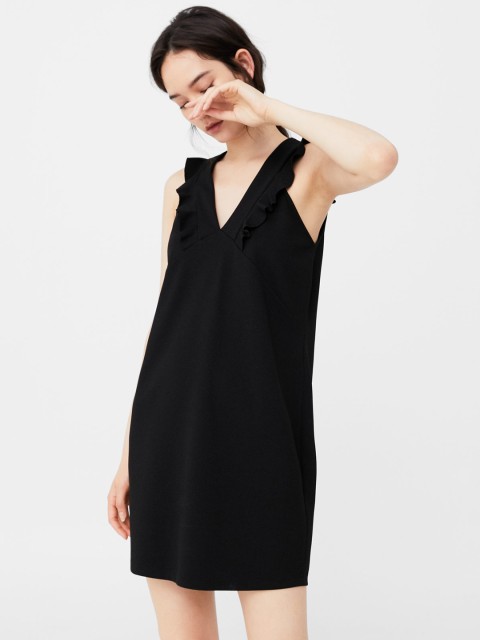 

MANGO Women Black Solid A-Line Dress
